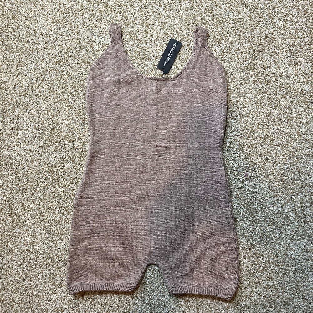 PrettyLittleThing Taupe Knit Playsuit Romper Sleeveless Size M NWT